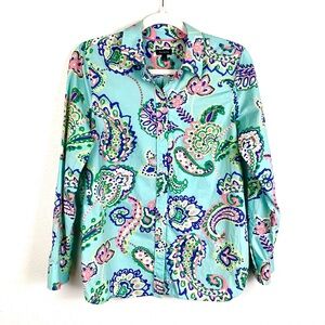 Talbots 100% Cotton Multicolor ‘Fanciful Paisley’ Button Down LS Shirt, Size S